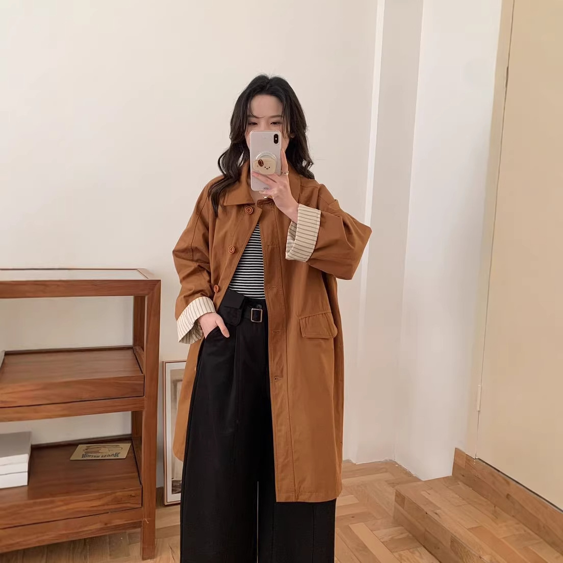 Mid-Length Trench Coat for Women, 2026 Spring New Style, Simple Casual High-End Workwear Coat for Petite Figures