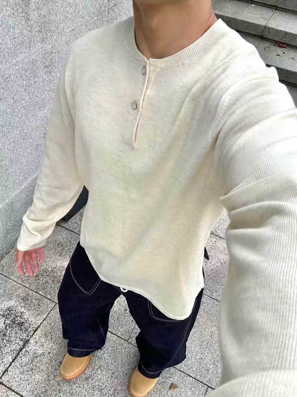 Live-Streamed Supply of Men's and Women's Couple's Style Loose Trendy Old Money Casual Long-Sleeve Henley Collar Wool Sweater
