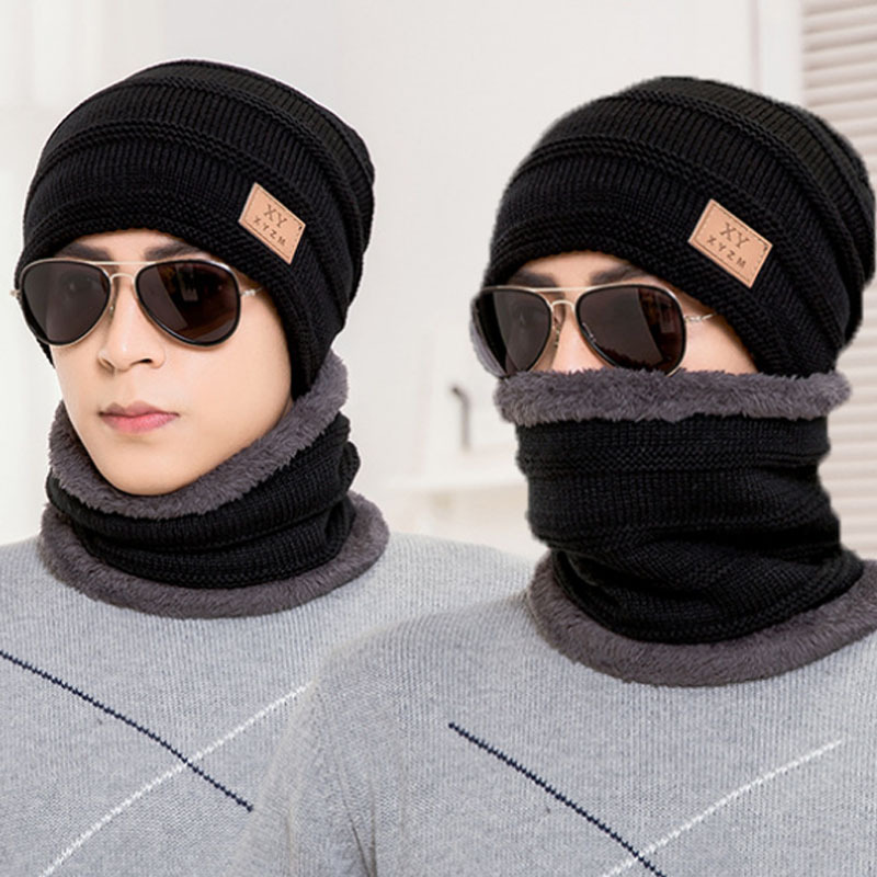 9502 Winter Hat Pullover Hat Scarf Set Fleece-Lined Thickeneded Woolen Hat Large Brim Korean Style Autumn and Winter Knitted Hat