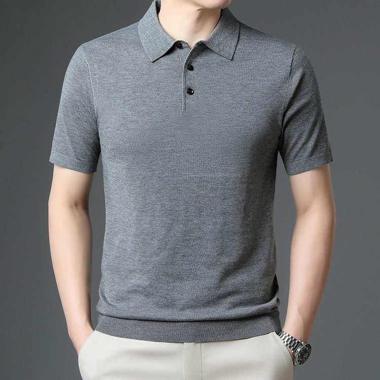Men's Short-Sleeved Wool Knitwear Summer New Style Light Luxury Lapel Solid Color Polo Shirt Versatile Old Money Style Top for Men