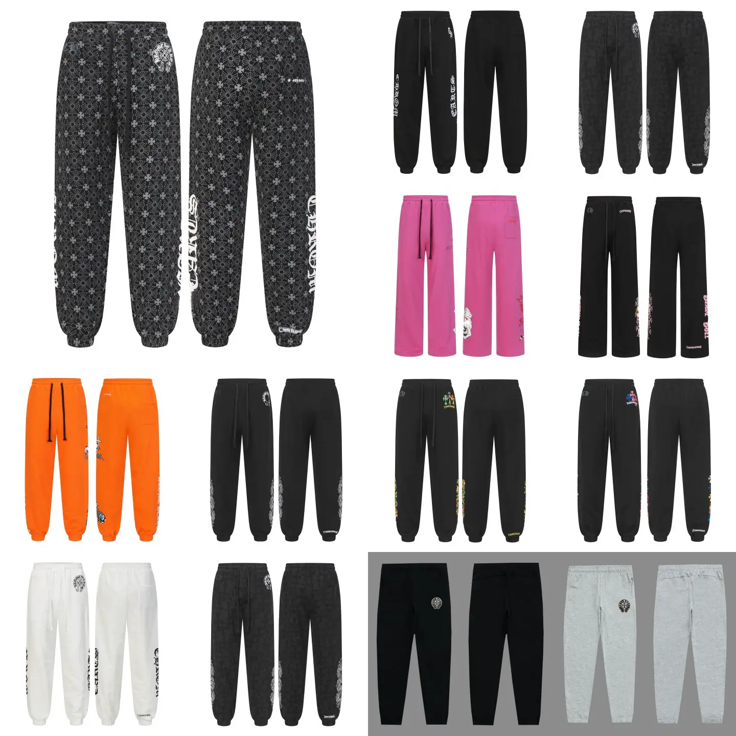 High Street Style Cross Print Jogger Sweatpants Unisex Loose Casual Sports Pants Trendy Brand Print Multi-Color Long Pants
