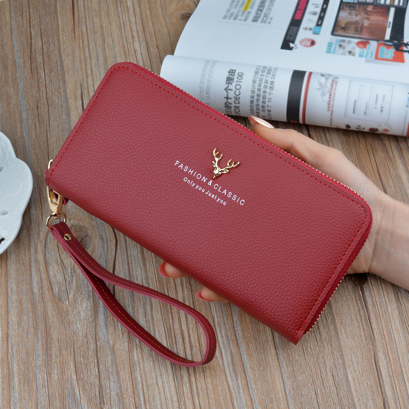 New Women's Wallet Women's Long Large Capacity Zipper Clutch Bag Fashionable Simple Litchi Pattern Coin Purse Mobile Phone Bag