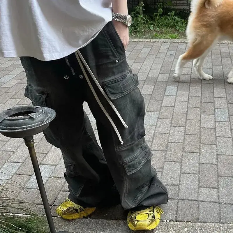 Men's Wide Leg Cargo Pants Charcoal