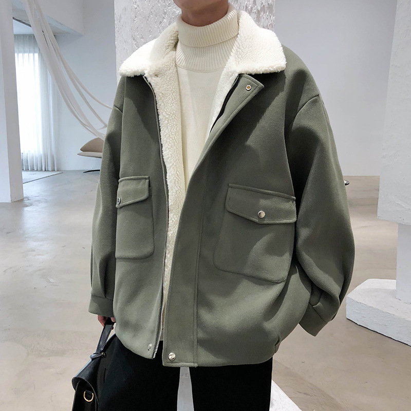 Lamb Wool Jacket Men's Fleece-lined Cotton-padded Jacket Loose Thickened Warm Cotton-padded Jacket 2022 Winter Hong Kong-style Fashionable Cotton-padded Jacket Jacket