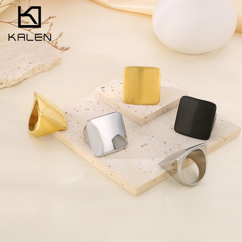 Europe and the United States exaggerated generous titanium steel square casting ring smooth/sand surface laser logo men and women ring jewelry