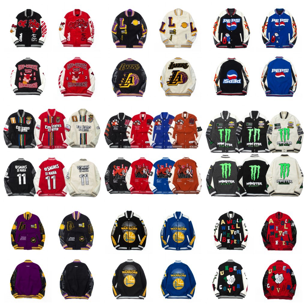 American High Street Hip-Hop Street Contrasting Color Jacket Baseball Jacket Heavy Retro Ins Super Popular Trendy Style for Men and Women