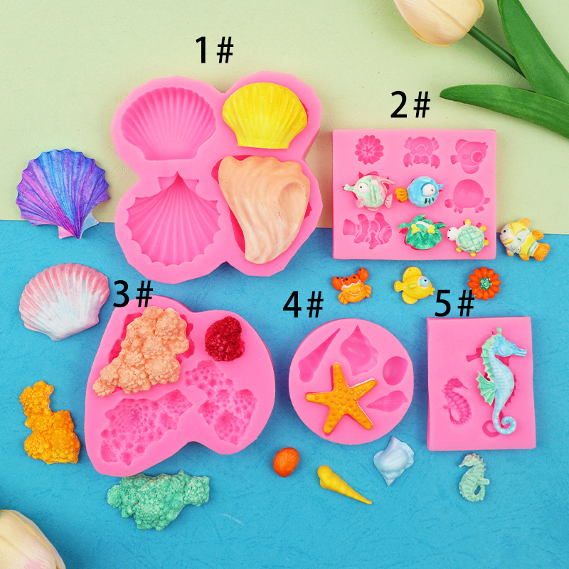 Ocean theme shell clownfish crab seahorse shape silicone fondant cake mold cake chocolate decoration