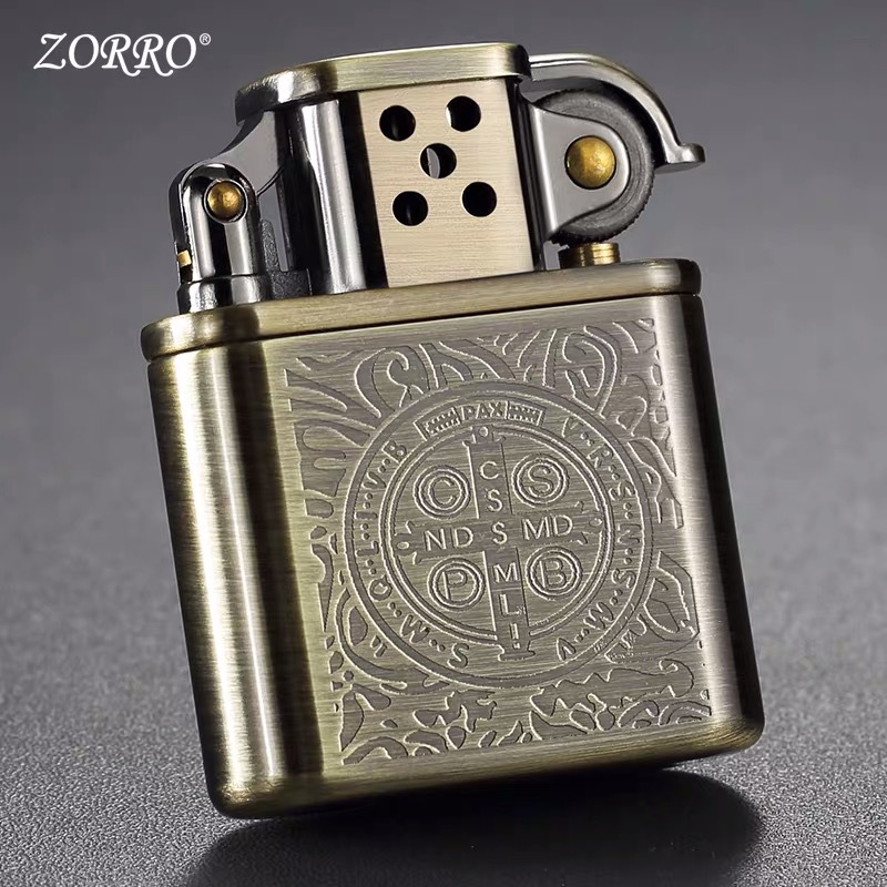 Zorro Kerosene Lighter 506 Old Jiumen Windproof Old Vintage Pure Copper Lighter Constantine Pattern Z506