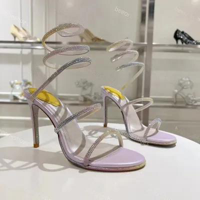 Spot Crystal Snake-Shaped Winding Stiletto High Heels for Women 2025 New Sexy Open-Toe Strappy Sandals for Women