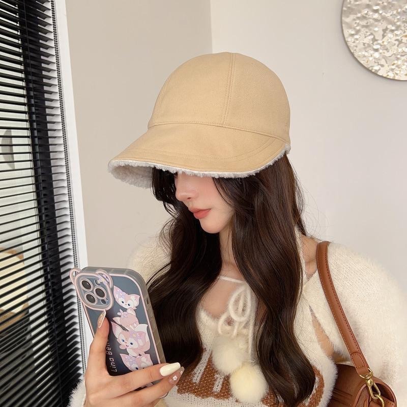 Hat Women's Autumn and Winter Warm Stuffed Fisherman Hat Korean Style Reversible Equestrian Hat Casual Easiest for Match Peaked Hat