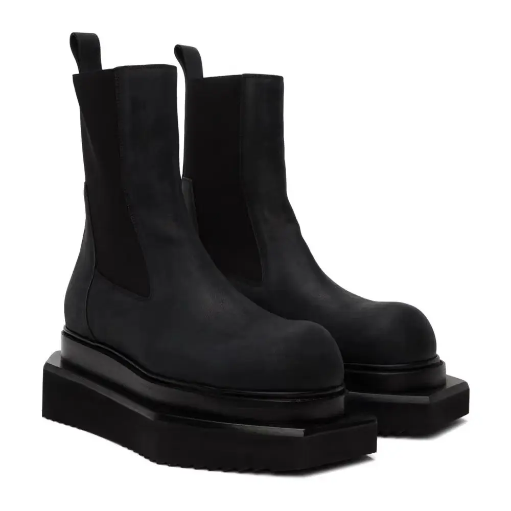 Consero new sponge cake thick soled Chelsea boots men's leather short boots high heels round toe raised cowhide Martin boots men