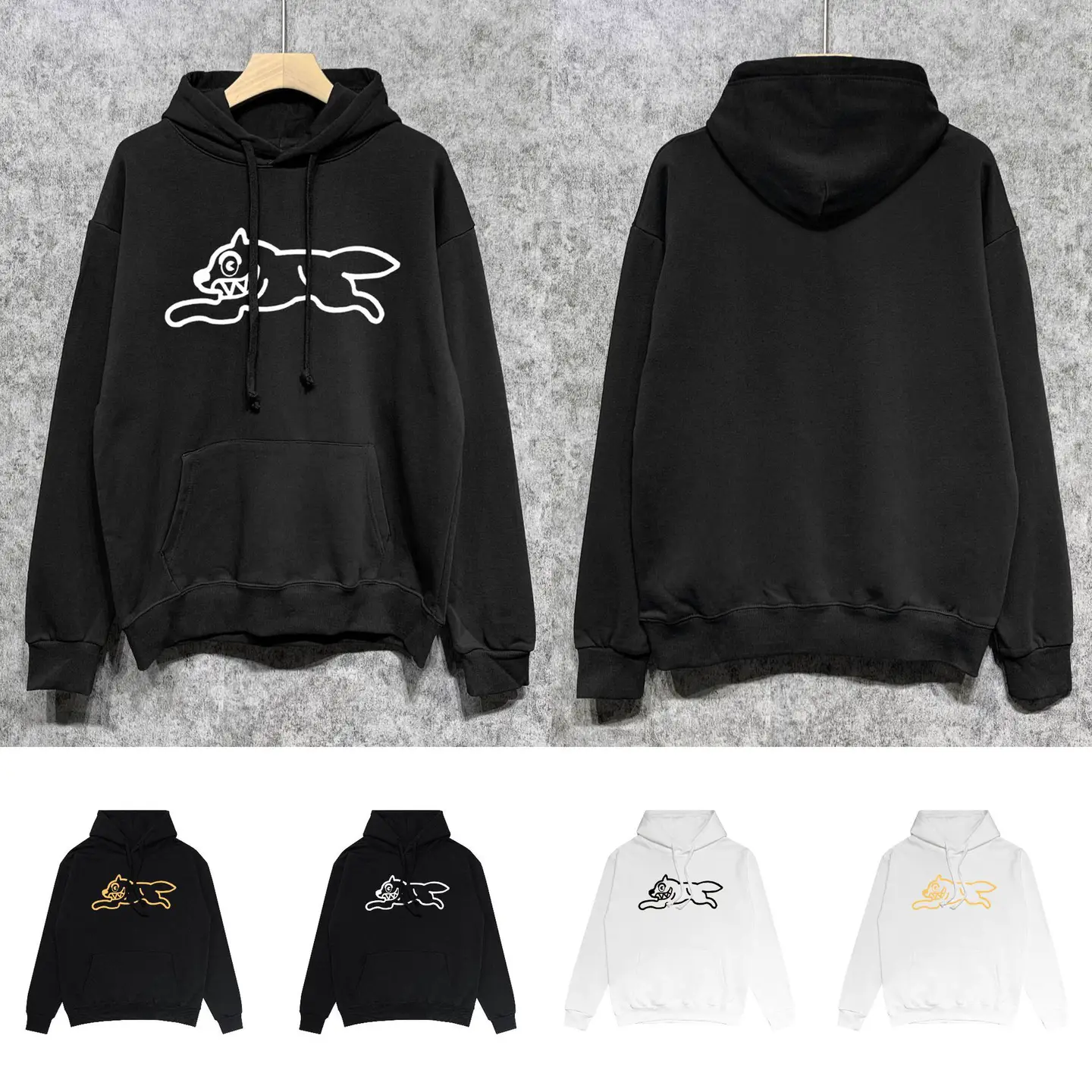Long-Term Stock, European and American Cross-Border Bbc Flying Dog Ice Cream Classic Tian Dog Print Pullover Long Sleeve