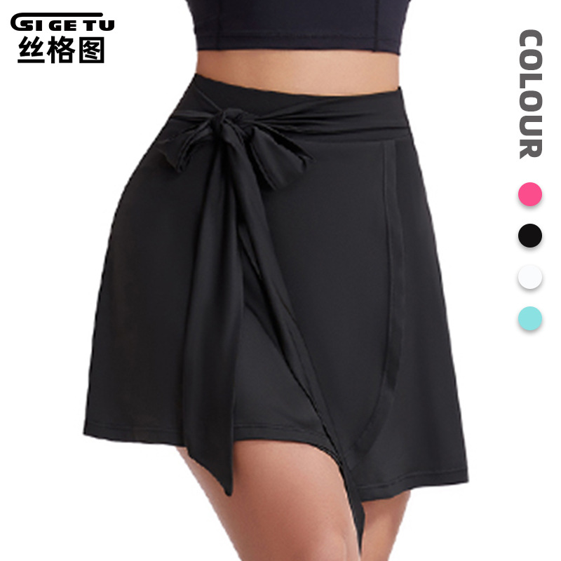Silk Pattern Pleated Sports Skirt Women's Summer Nude Anti-Exposure Yoga Skirt Pants Training Running Tennis Skirt