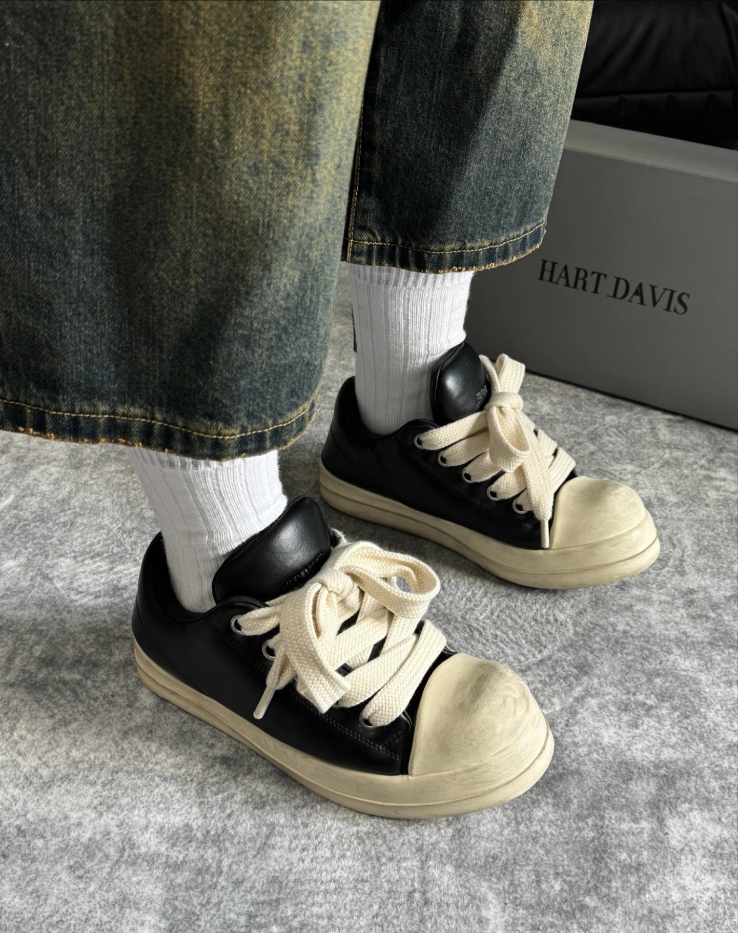 广版/ 40 42 43 44(偏小半个码)RICK OWENS/RO Jumbo Laces 皮革 圆头系带 耐磨轻便 低帮 板鞋 男女款 黑色 Foto QC de WEIDIAN na Qualit.ly