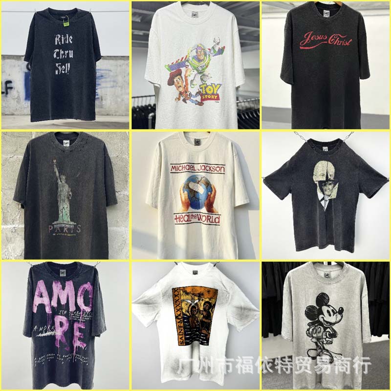 SAINT MICHAEL CHO Statue of Liberty Mickey Print Mei Chao High Street Washed Old Short Sleeve T-Shirt Summer