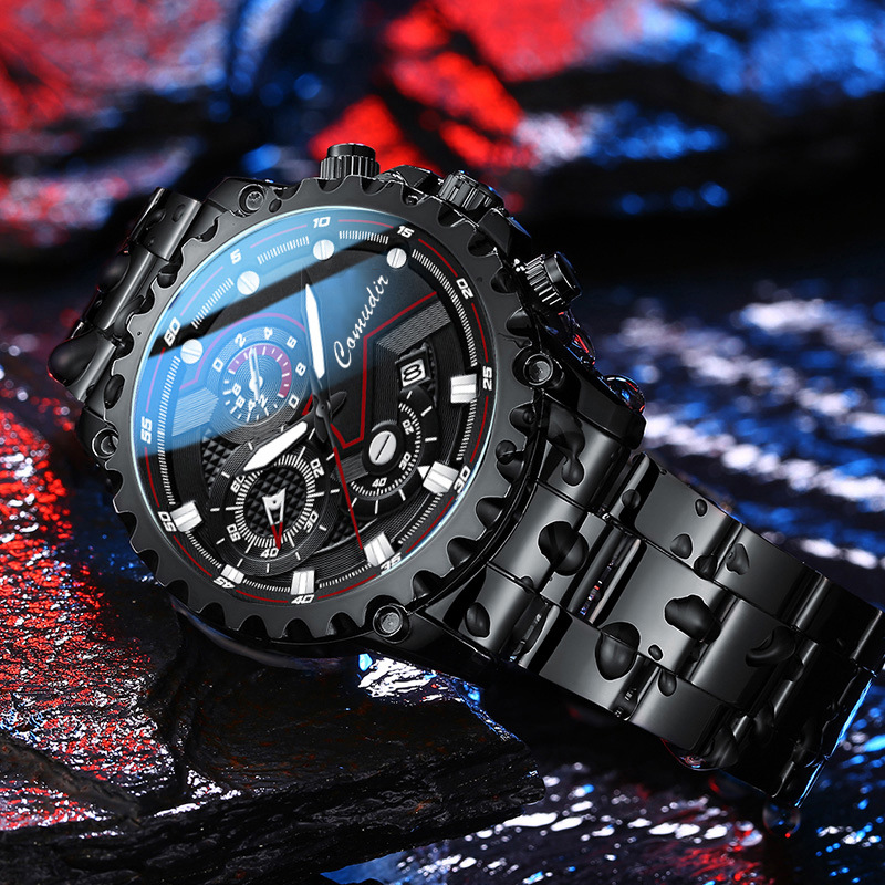 Automatic mechanical watch trendy sports Senior high school student quartz electronic men's watch three-eye waterproof luminous watch manufacturers
