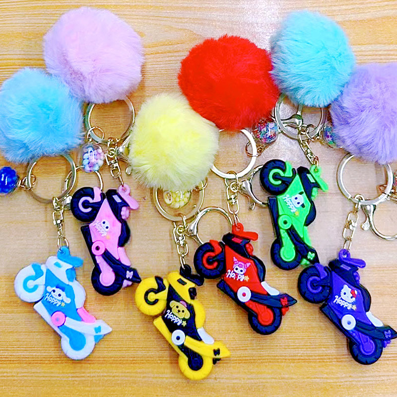 New three-dimensional simulation motorcycle cartoon key chain exquisite bag Sanrio plush doll fur ball key chain