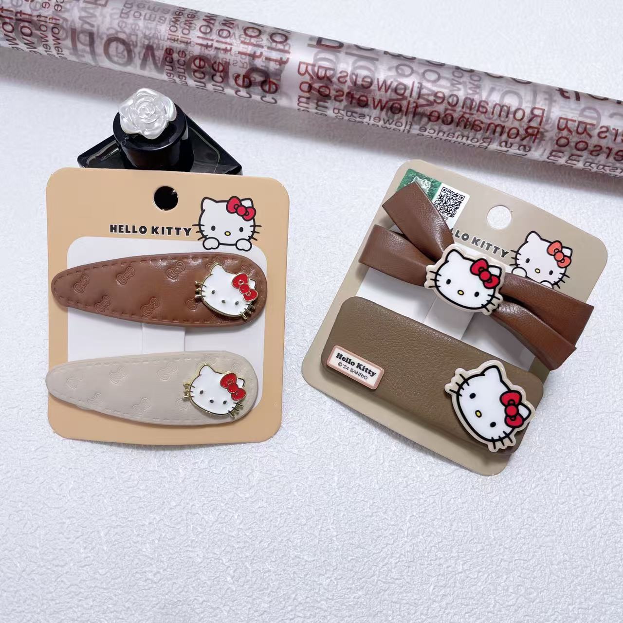 Officially Licensed Sanrio Hello Kitty Red Bow Milk Coffee Leather Bb Hair Clip