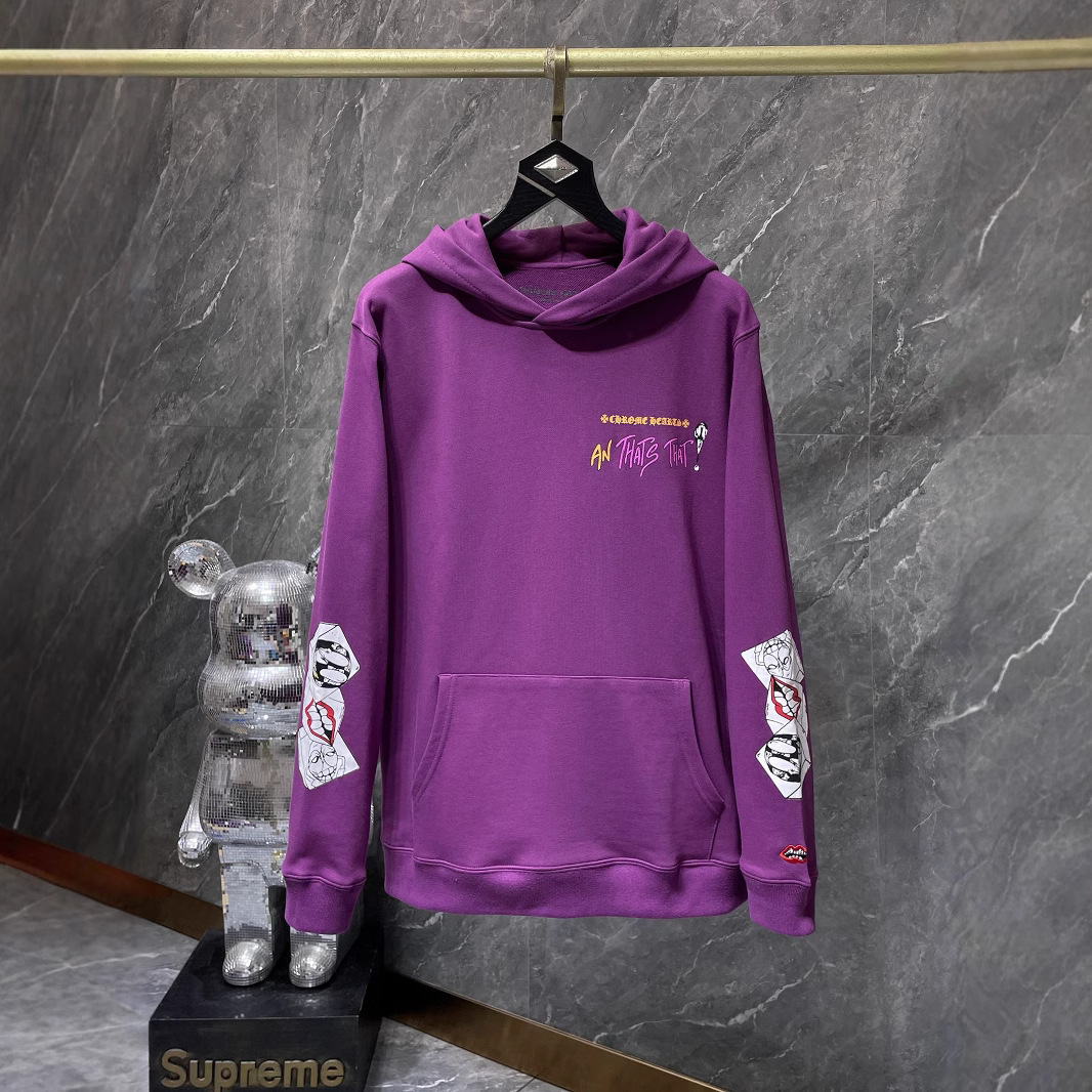 Chrome Hearts24 New Autumn and Winter Model Chrome Matty Boy Purple Hooded Pullover Sweatshirt for Men and Women