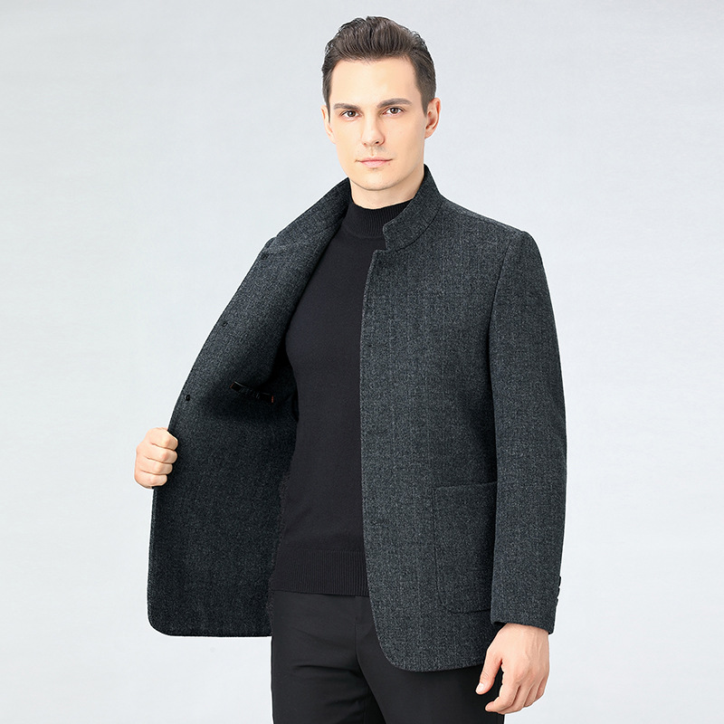 Counter genuine goods Double-sided Wool Cashmere Coat Men's Short Autumn and Winter Business Casual Collar Wool Parker Coat