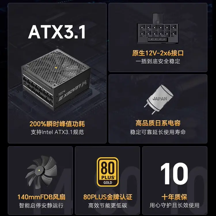 Zhenhua Leadex Iii1000W Power Supply Computer Desktop Host Chassis Power Supply Atx3.1 Gold Medal Full Model
