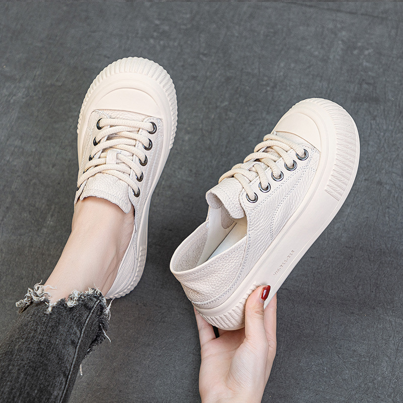 The first layer of cowhide small white shoes autumn new thick bottom big soft bottom breathable casual sports women's shoes inside and outside full leather