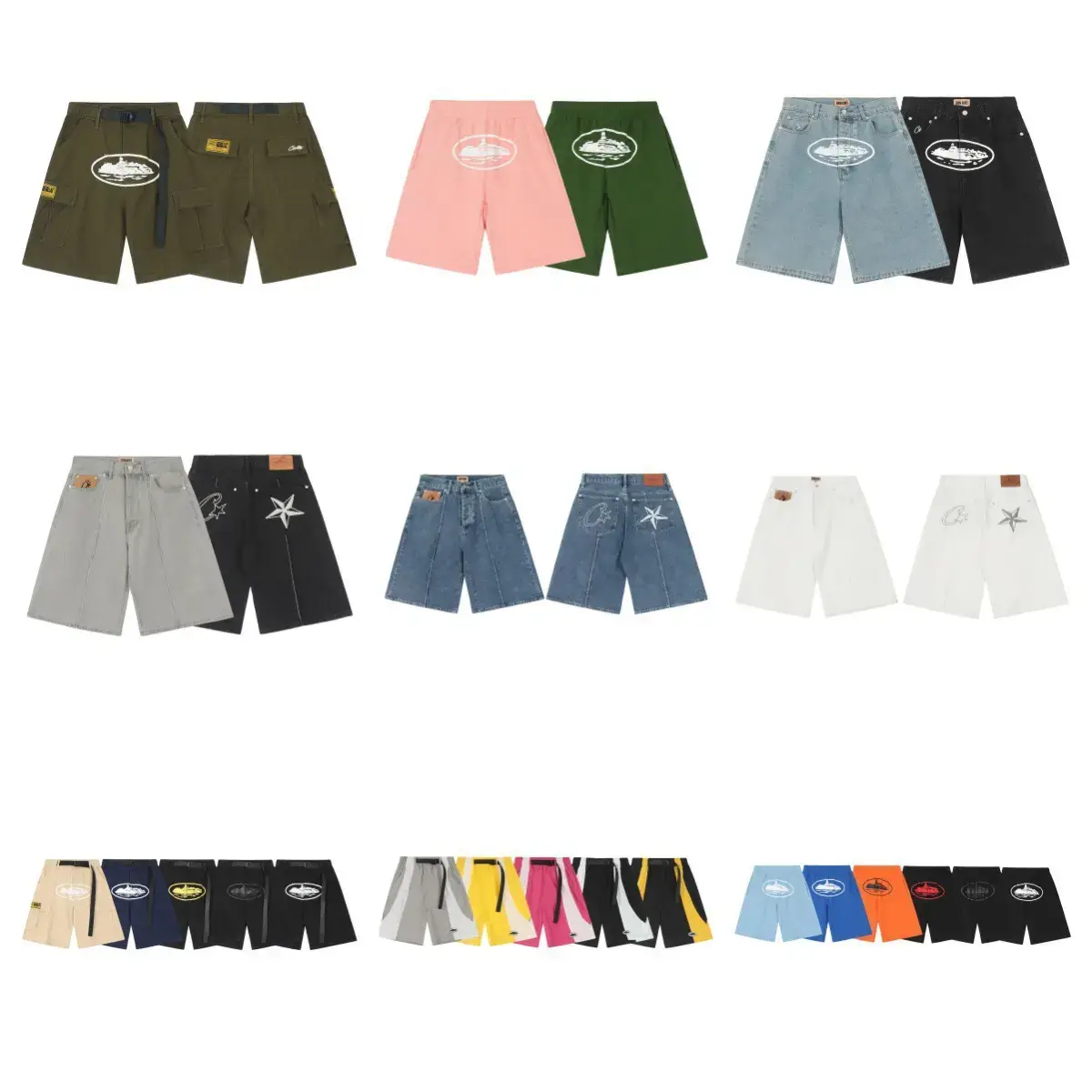 Croteiz Classic Printed Retro Street Denim Shorts American Loose Casual Men's and Women's Shorts
