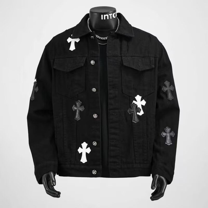Wholesale American Retro Patchwork Denim Jacket Autumn Trendy Brand Loose Casual Cool Washed Jacket for Men