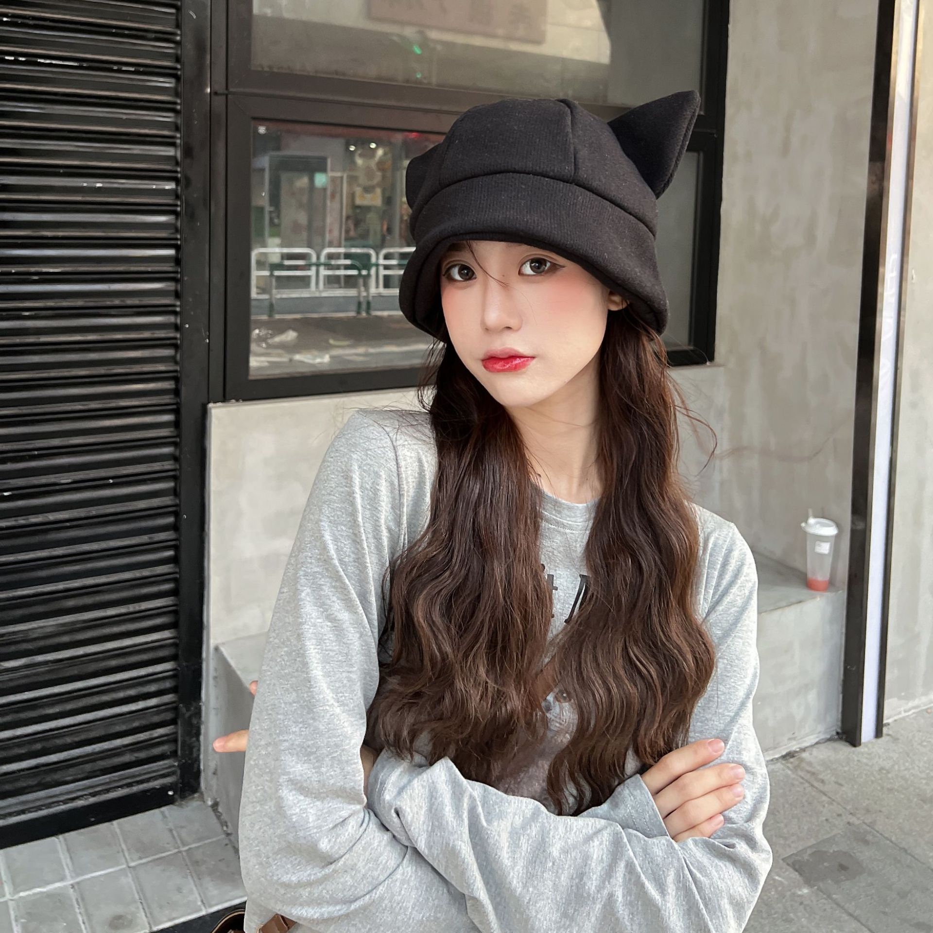 Beige plush bear ears fisherman hat children autumn winter Korean version Joker day cute winter warm basin hat