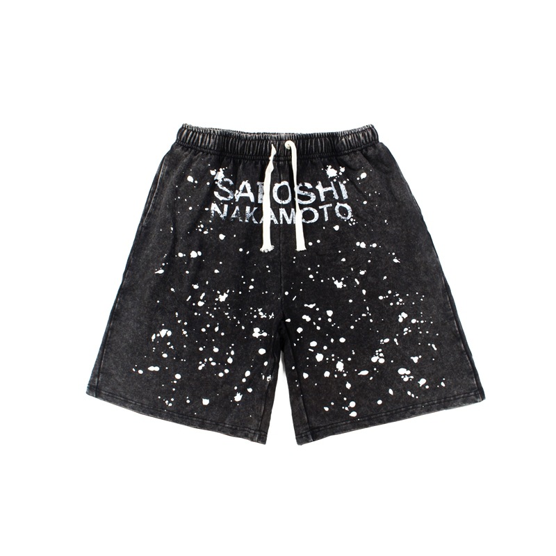 2026 Cross-Border American High Street Style Splash Ink Vintage Letter Print Washed and Distressed Five-Point Shorts Ins Summer Trendy Pants