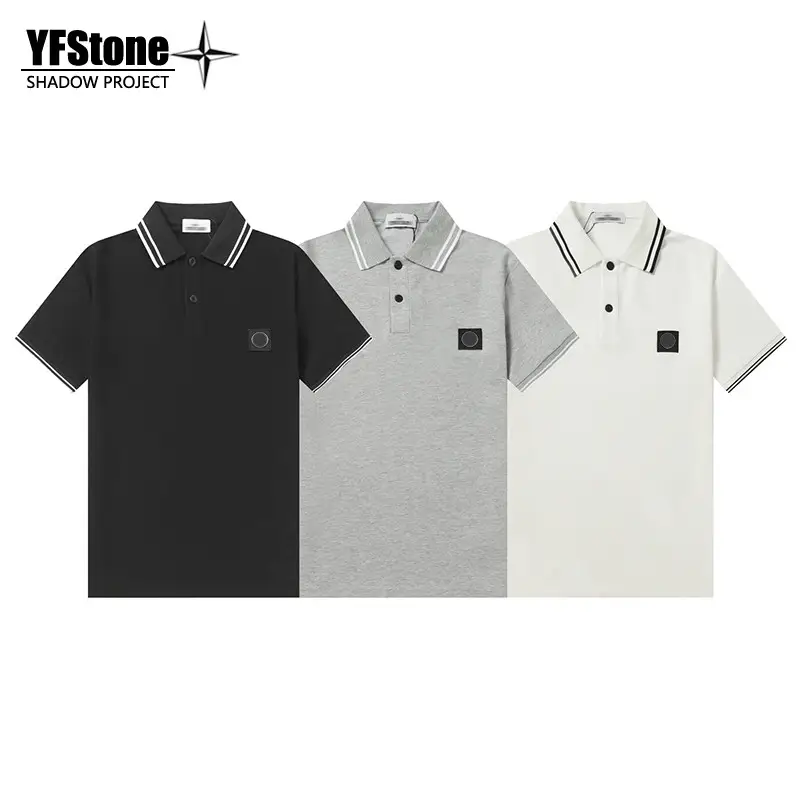 Yfstoney European and American Trendy Brand Stone Pure Cotton Lapel Short-Sleeved Casual Versatile Unisex T-Shirt Polo Shirt