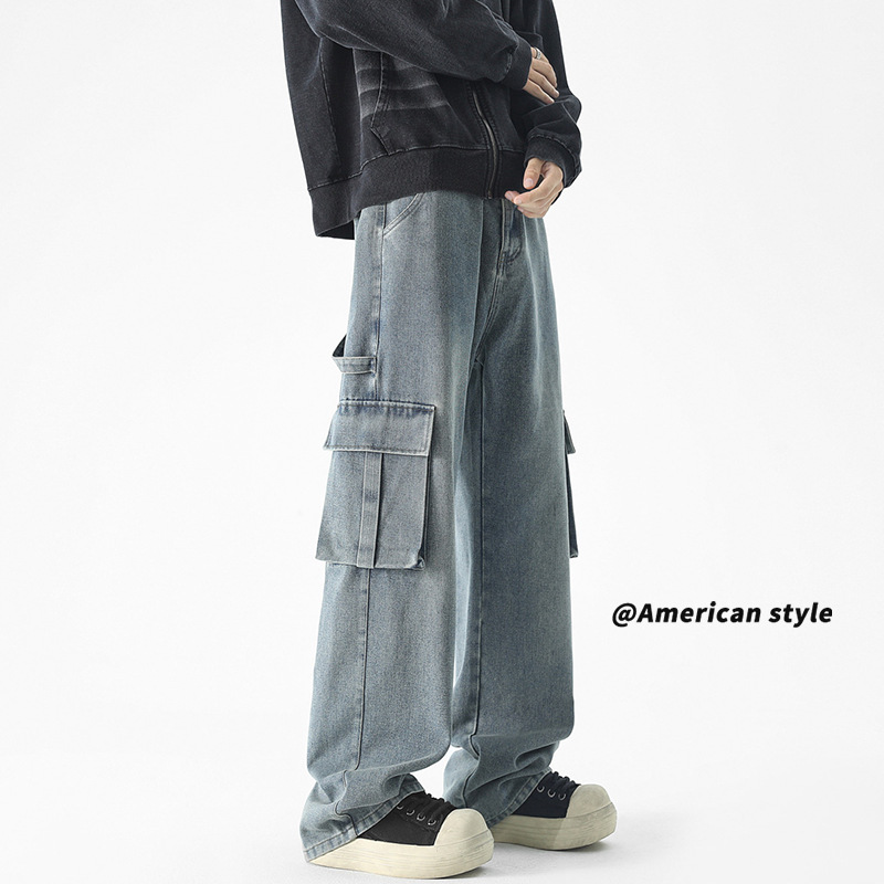 Crock Jeans Men's Spring and Autumn American Loose Straight Pants Men's Pants High Street New Casual Trousers for Men