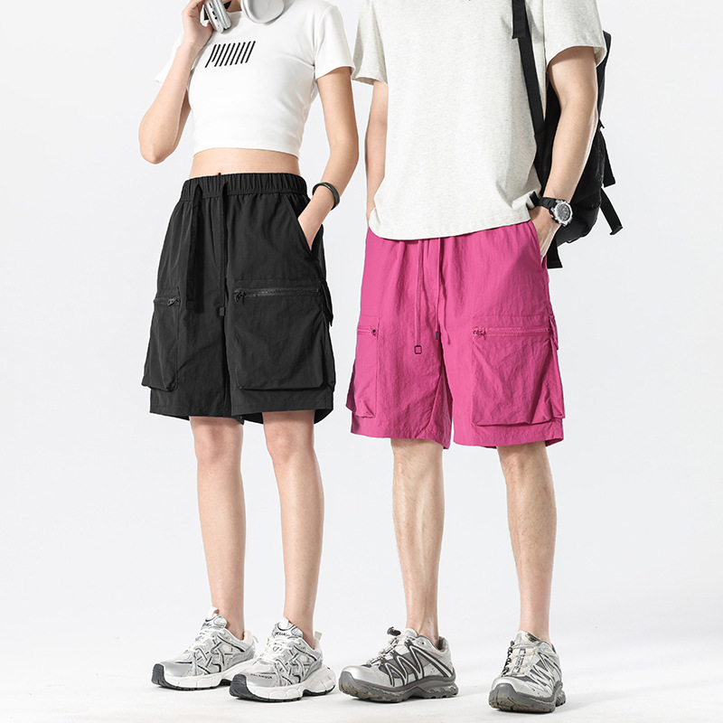 Cross-Border Foreign Trade Tiktok Live-Stream Hot-Selling Ice Silk Workwear Shorts, Couple Style, Thin, Loose-Fitting Sports Five-Point Pants