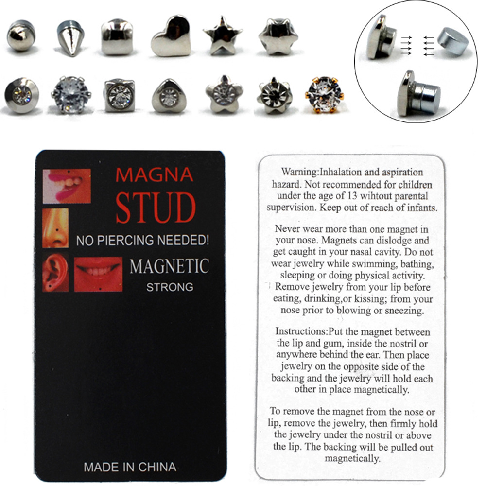 Hole-free Nose Nail Non-perforated Magnetic Lip Nail Small Ear Nail Small Size Ear Bone Nail Cross Border Card Packaging