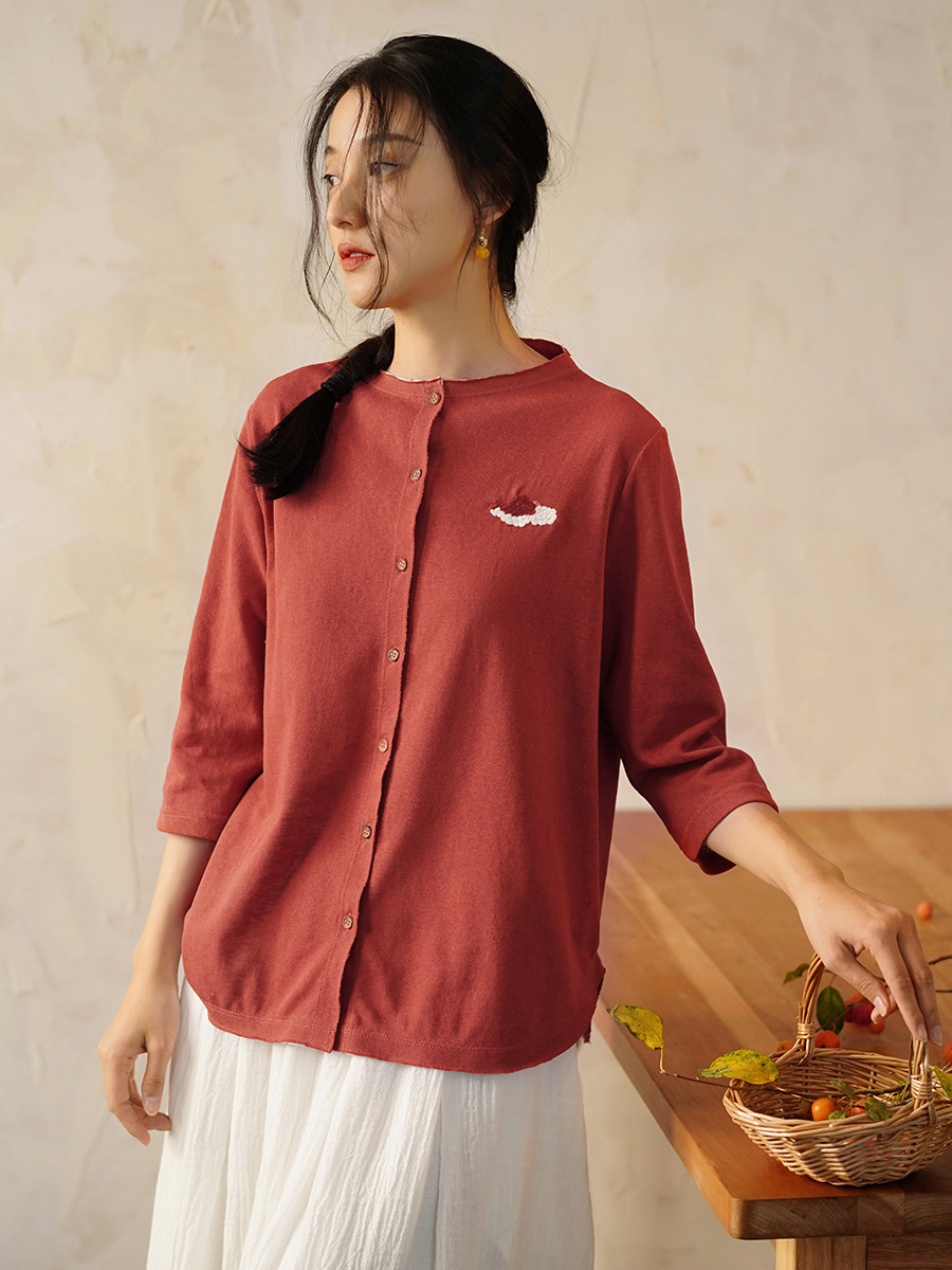 New Chinese Style Women's 2025 Spring and Summer New Women's Shirt Chinese Style Knitted Cardigan Vintage Shirt Women's Top