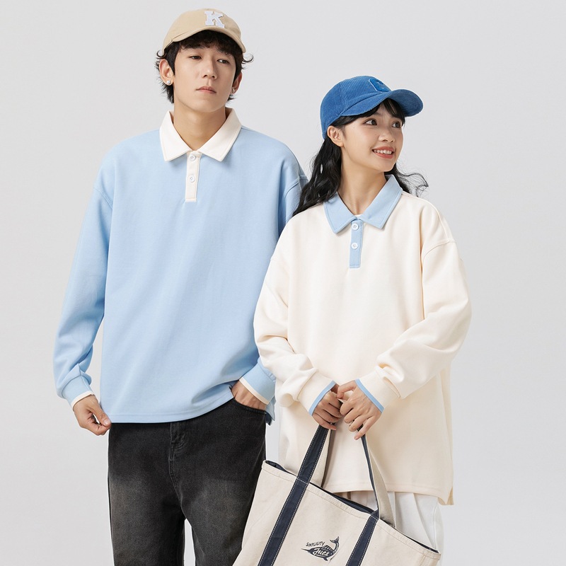 Autumn and Winter New Sweatshirt Polo Shirt Fashionable Pure Color Couple Wear Men and Women Same Style Lapel Long-Sleeved Warm Bottoming Shirt for Women