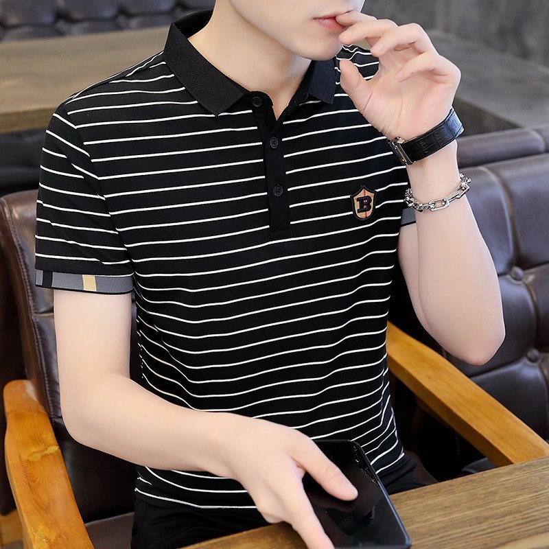 High-End Quality Men's New Striped Collared Short-Sleeve Shirt, Summer Thin Trendy Casual Half-Sleeve Shirt