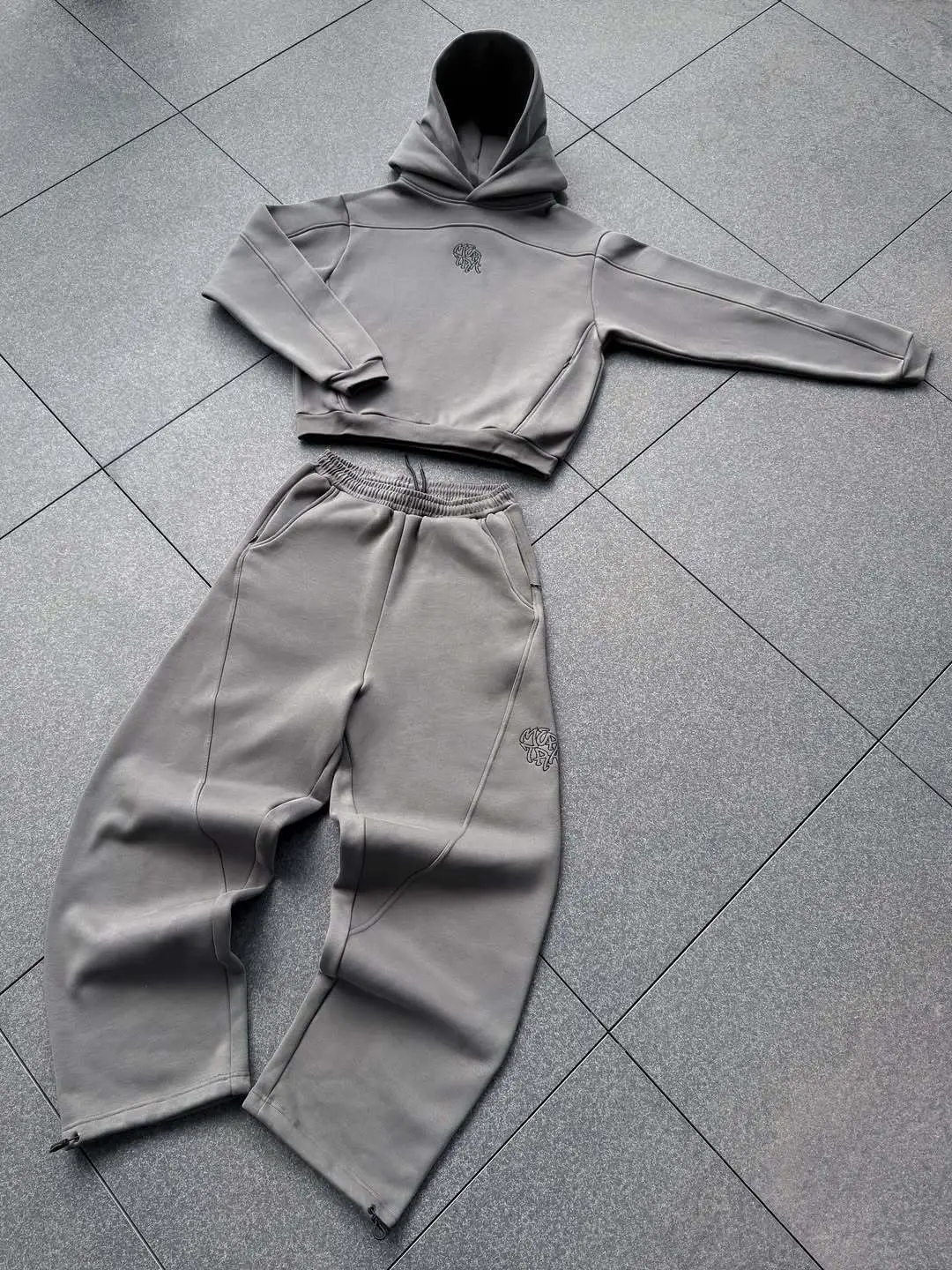 European and American Mertra New Double-Cap Sweatshirt Sports Suit Cross-Border Embroider Splicing Loose Casual Sweatpants Two-Piece Set