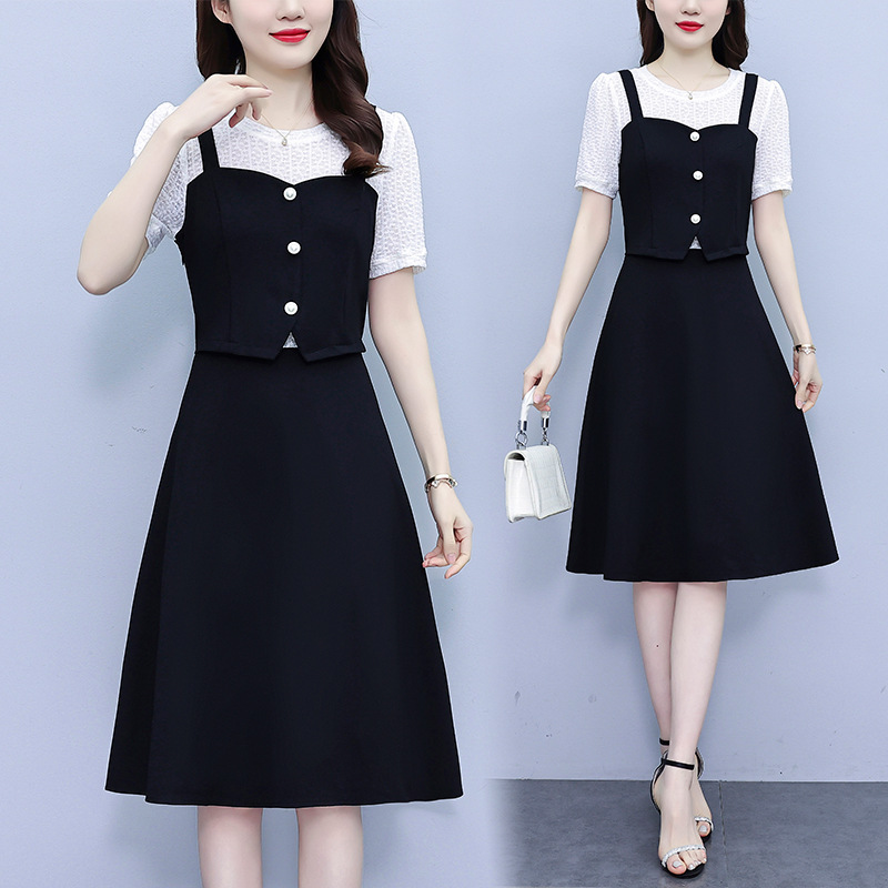 Small Fake Two-piece Strap dress Women's Summer 2024 New Fashion Mother Summer Slim-fit Elegant Skirt