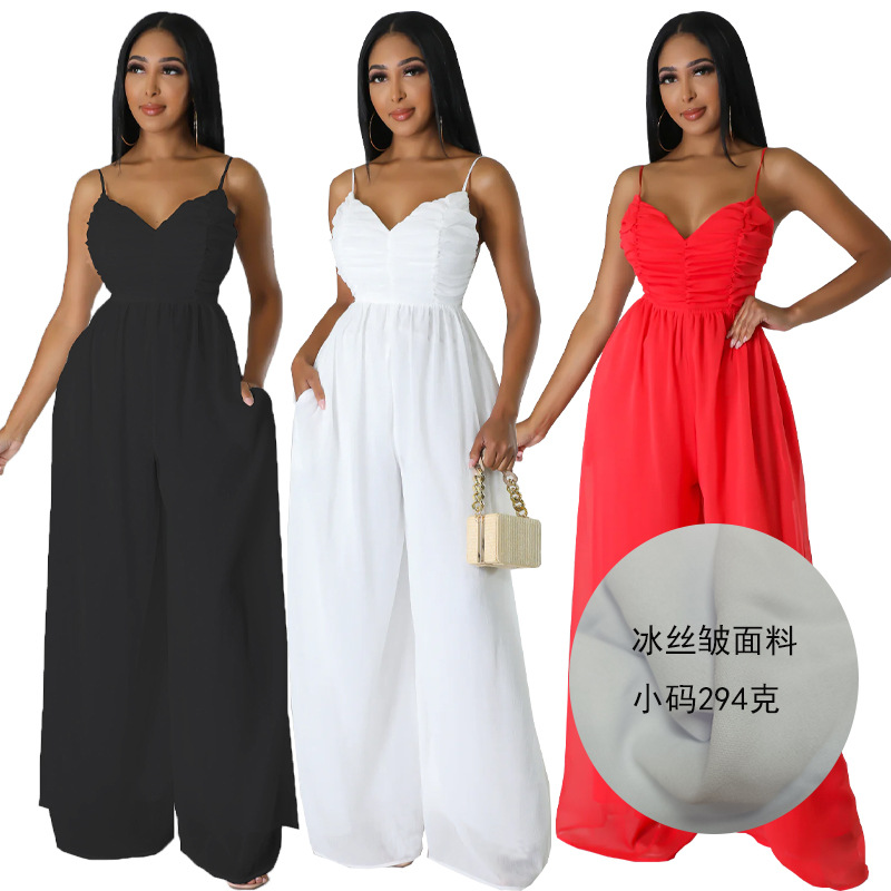 8726 European and American Cross-Border Export Summer Suspender Backless Sexy Pure Color Women's Jumpsuit New Casual Fashion