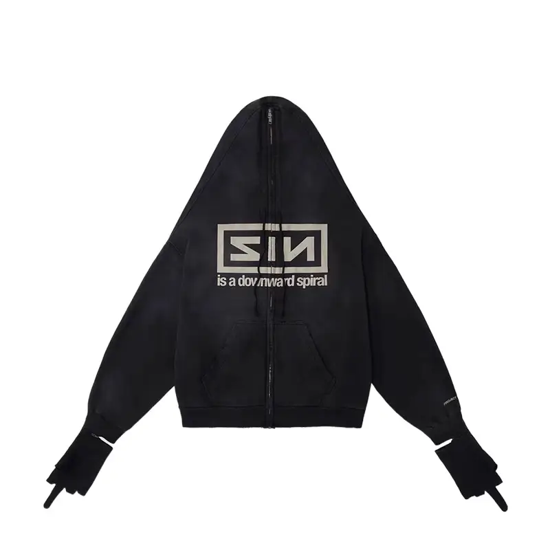 Grailz Waste Earth Style American Two-in-One Gloves Shoulder Zipper Cardigan Hoodie Men's Trendy Brand Jacket Coat