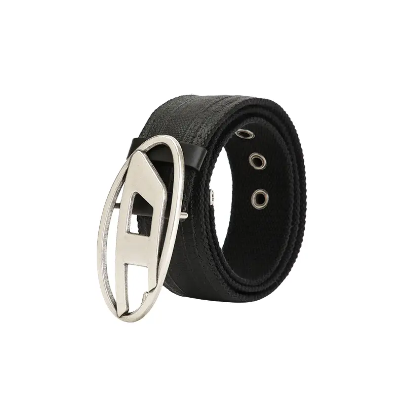 Diesel Men Women Neutral Silver Logo Black Coated Fabric Belt Intime Department Store 300217