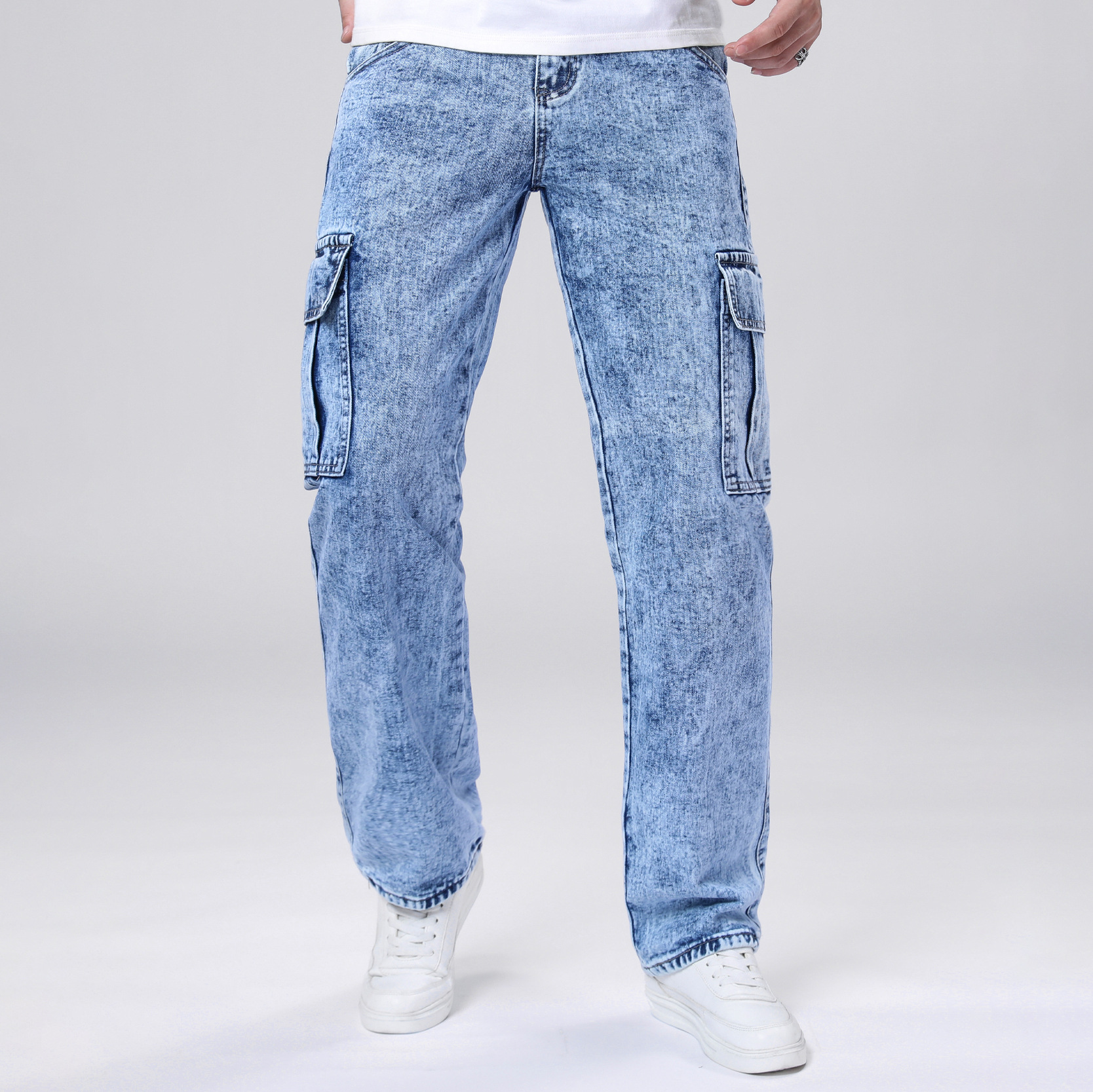 Men's Jeans, American Trendy Brand, Loose Fit, Large Size, Workwear Style, Straight-Leg, Casual, Fashionable Jeans, Suitable for All Seasons