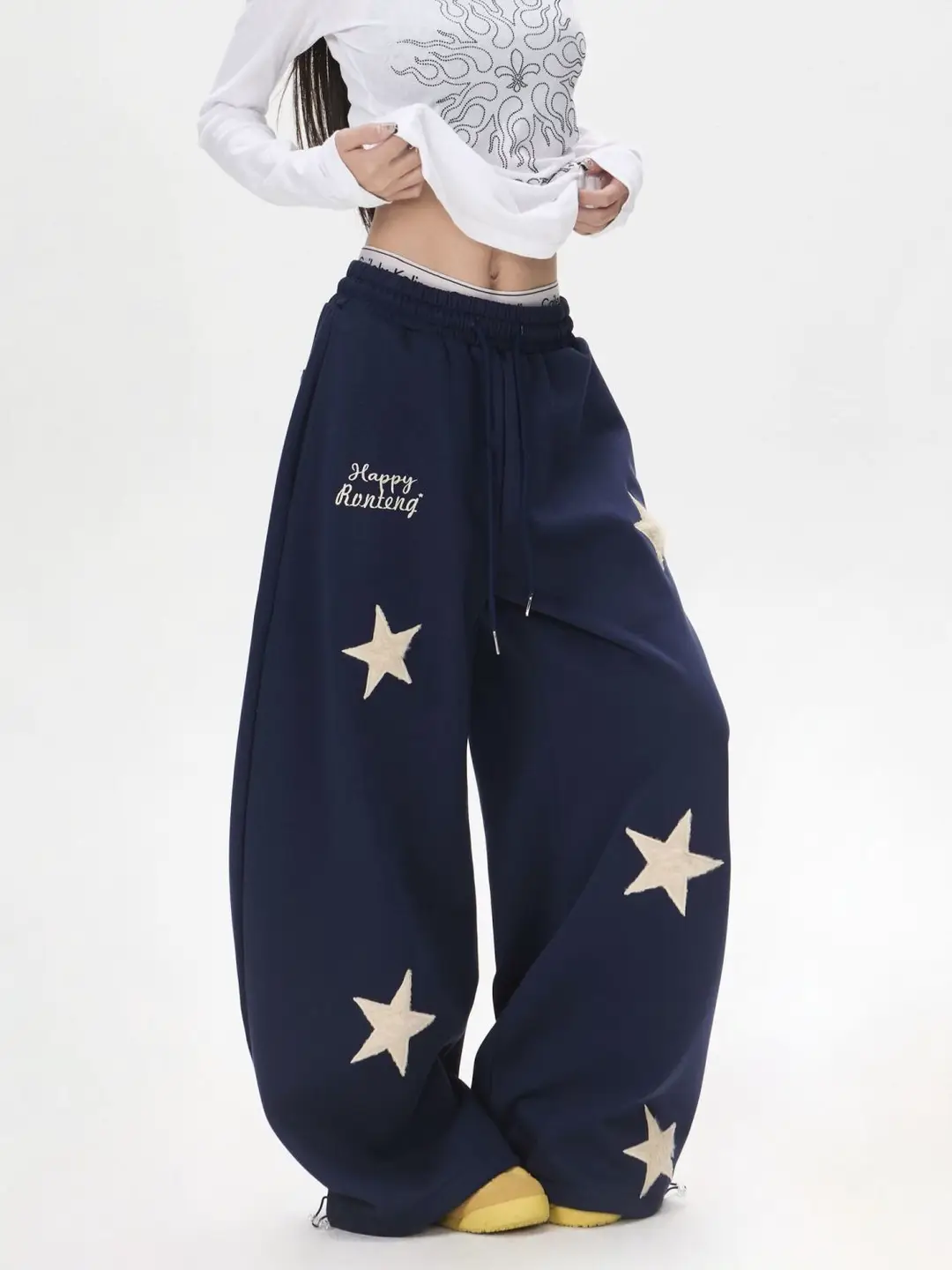 Cross-Border American Retro Star Embroidery Casual Sweatpants Unisex Straight Hip-Hop Street Wide-Leg Floor-Length Pants