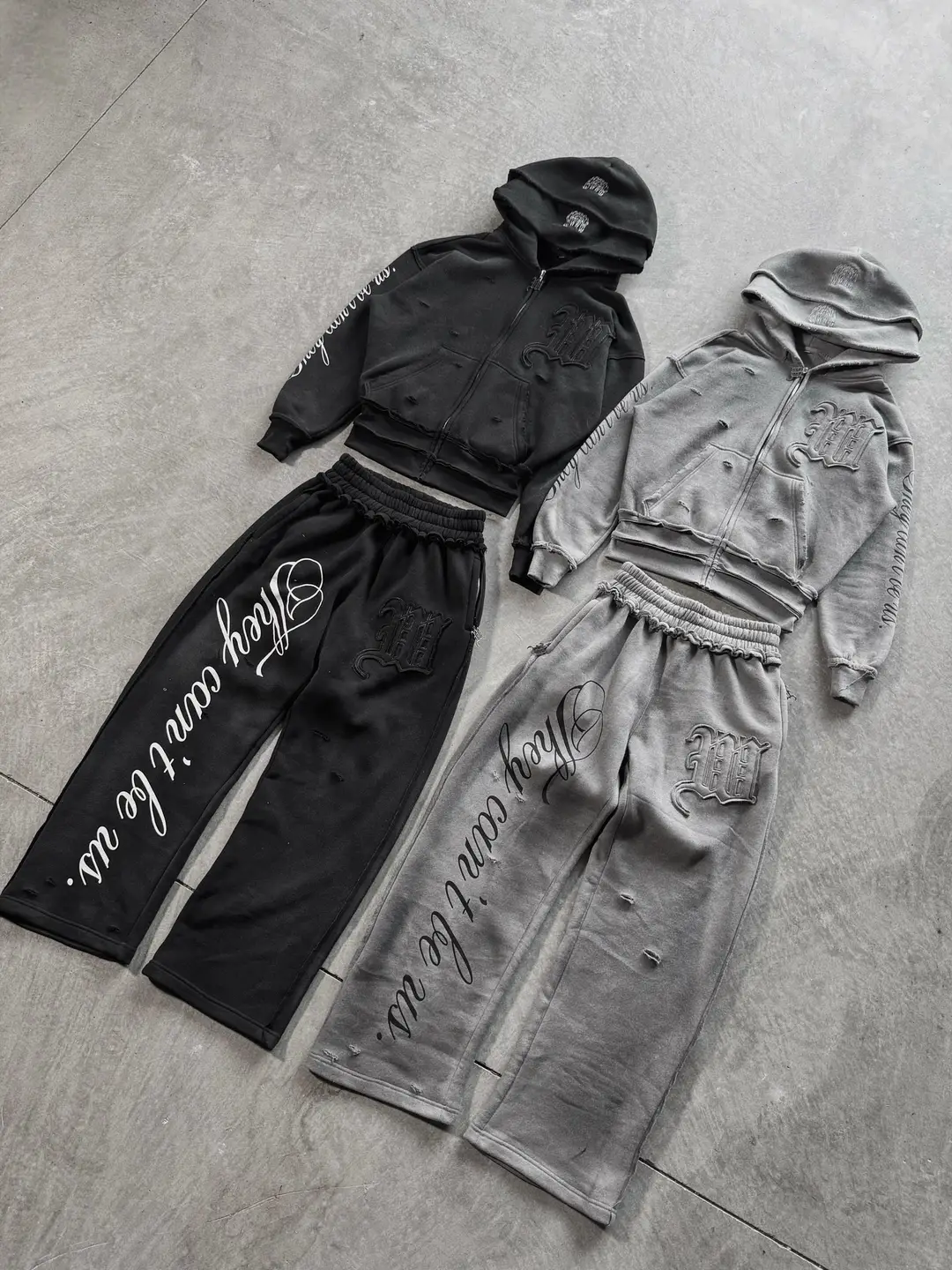European and American Cross-Border Sweatshirt Y2K American Retro Letter Patch Printed Zipper Personalized Street Hoodie Pants Suit
