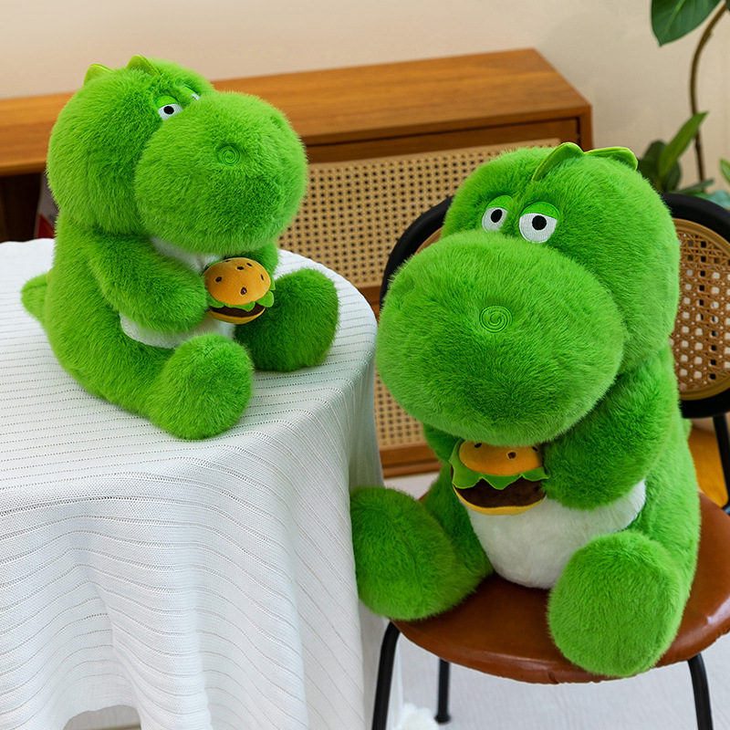 Popular Cartoon Hamburger Dinosaur Plush Toy Doll, Soft Doll, Children's Bed Companion Pillow, Foreign Trade Wholesale