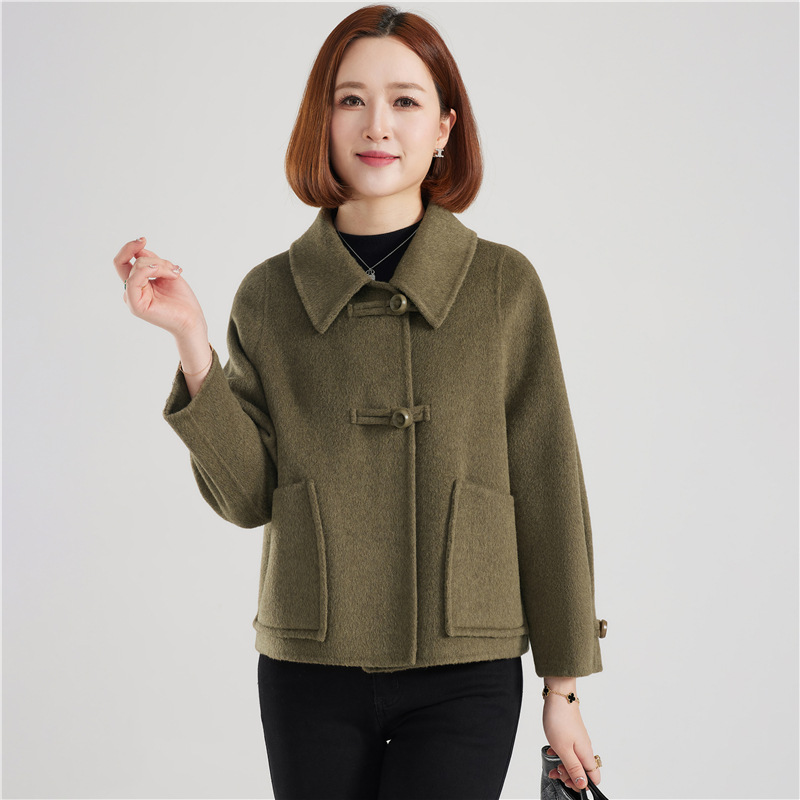 Wool Coat Women's Short Autumn and Winter 2024 Women's Wool Double-sided Wool Coat Buckle Middle-aged Coat Fashion Coat