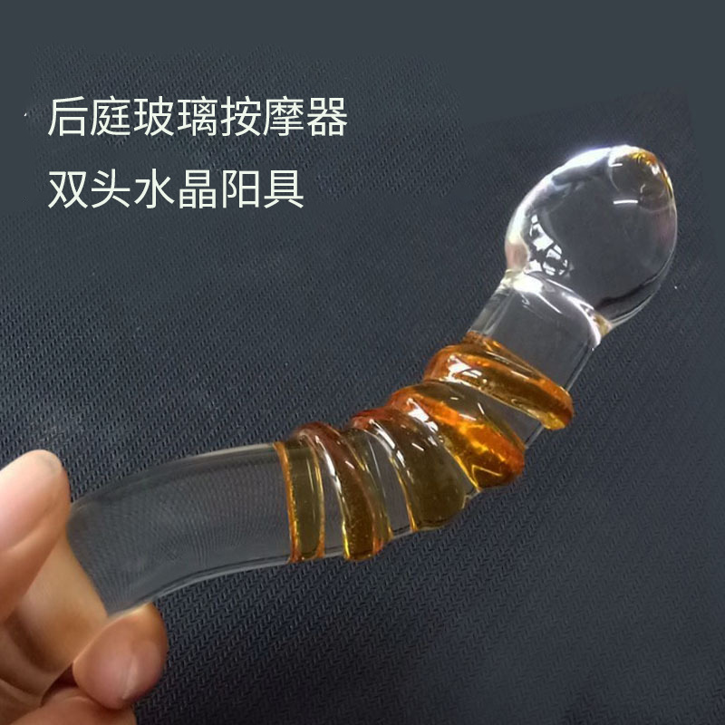 Couple flirting double-headed crystal penis curved inner wall massage stick glass masturbation sex toys wholesale