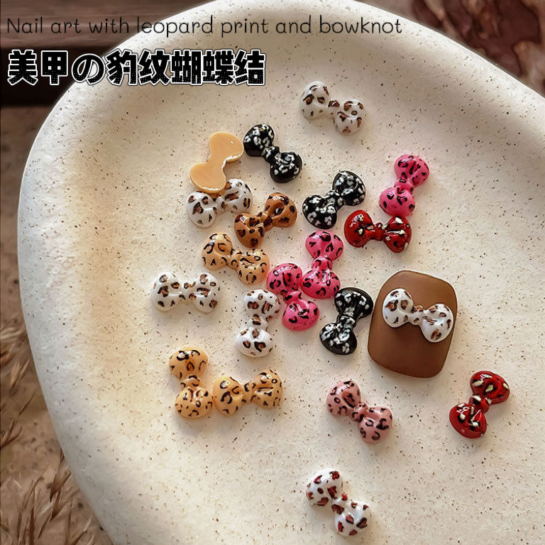 Internet Celebrity Leopard Print Bow Nail Art Accessories Cute Cartoon Bow Tie Resin Streamer Wearable Nail Decoration Accessories