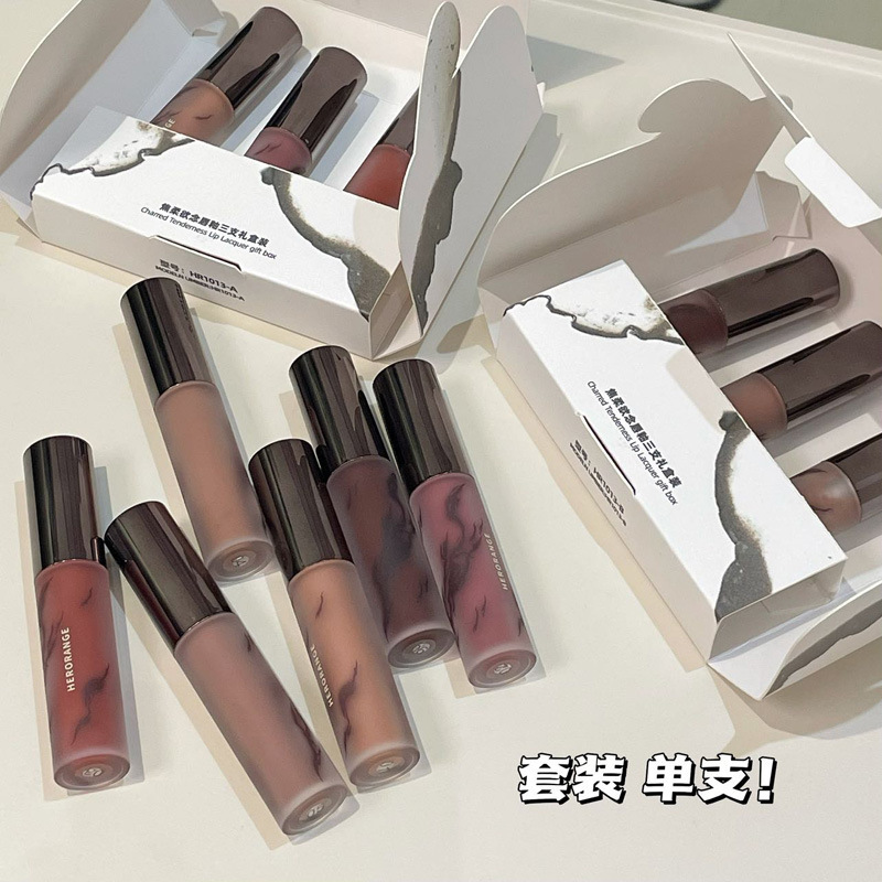 HERORANGE ~ coke soft desire lip glaze matte velvet is not easy to pull out dry color color lift color lip glaze suit